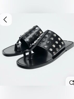 Zara Studded Flat Leather Sandals